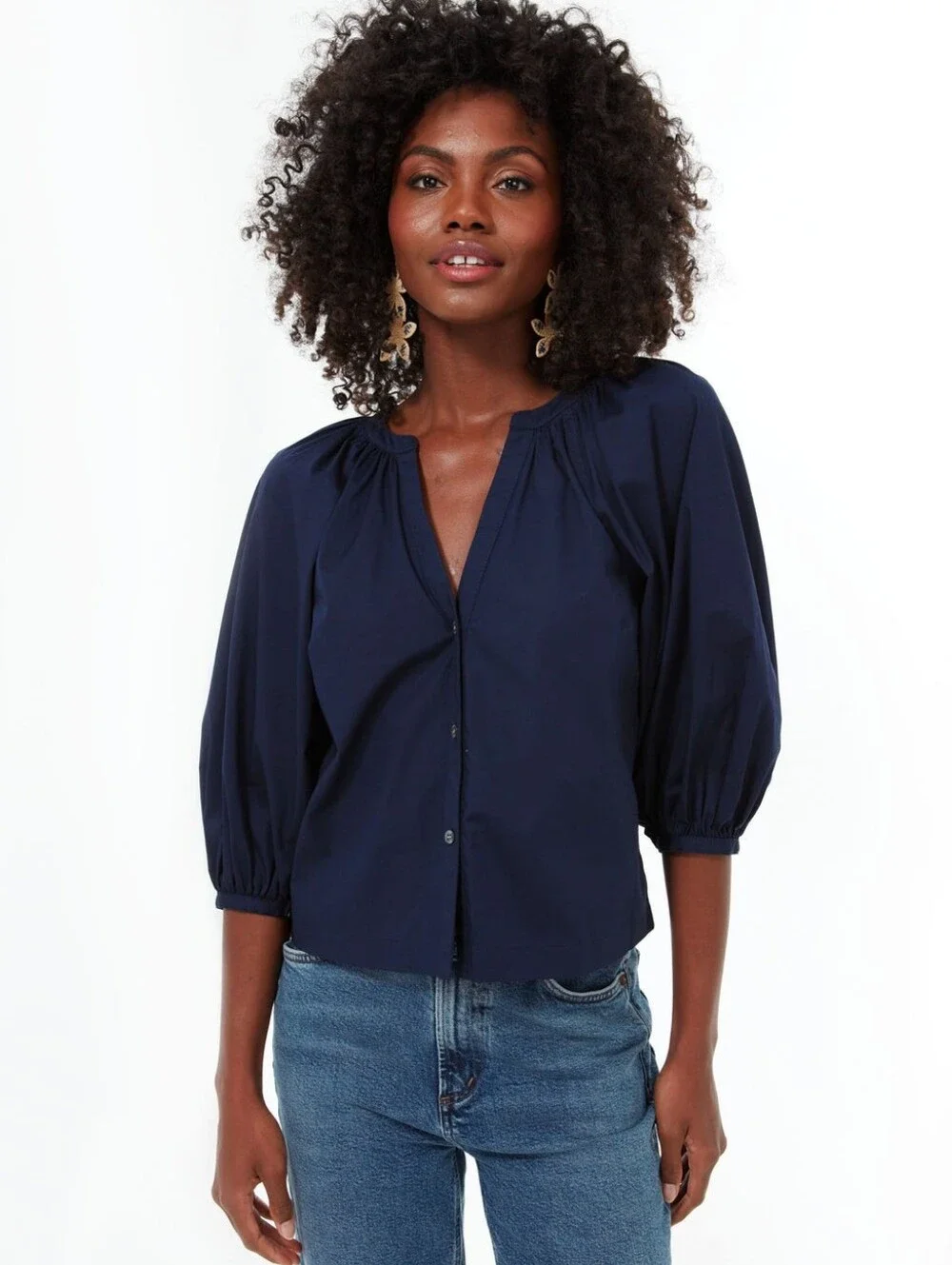 Staud New Dill Top In Navy Size Small Cotton Poplin